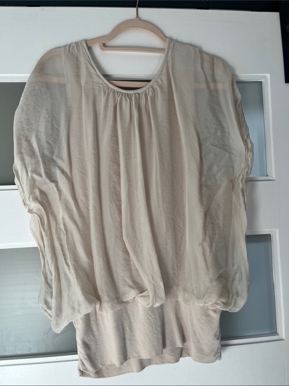 Light Cream beige silk blend Sheer Overlay dolman Women's Top M made in Italy